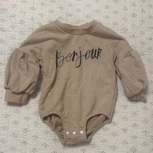 Bonjour Puff-Sleeve Baby One-Piece - Taupe